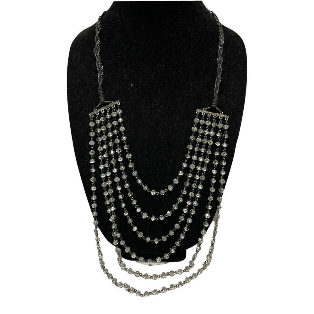 25” multi strand multi faceted Sparkle beaded layered necklace toggle clasp